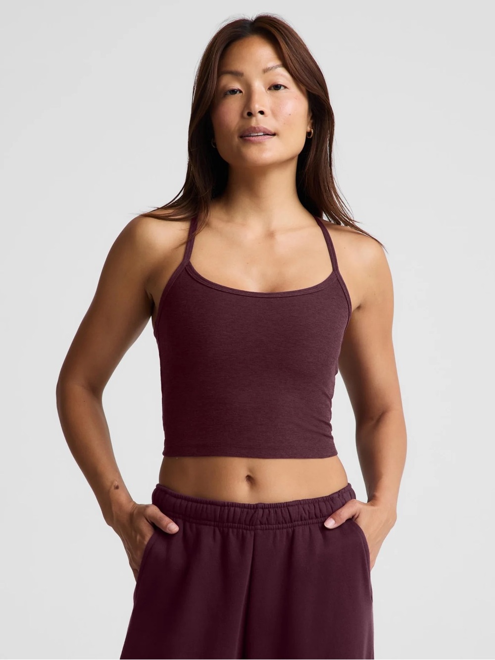 Spacedye™ Slim Racerback Cropped Tank Beyond Yoga Burgundy NWT